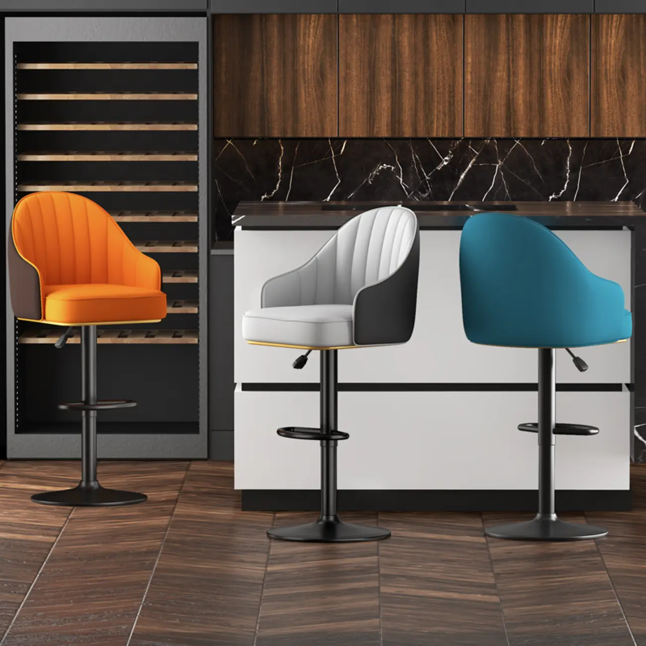 Durable Adjustable PU Leather Swivel Bar Stools with Armrest Image - 2 | homeyfad