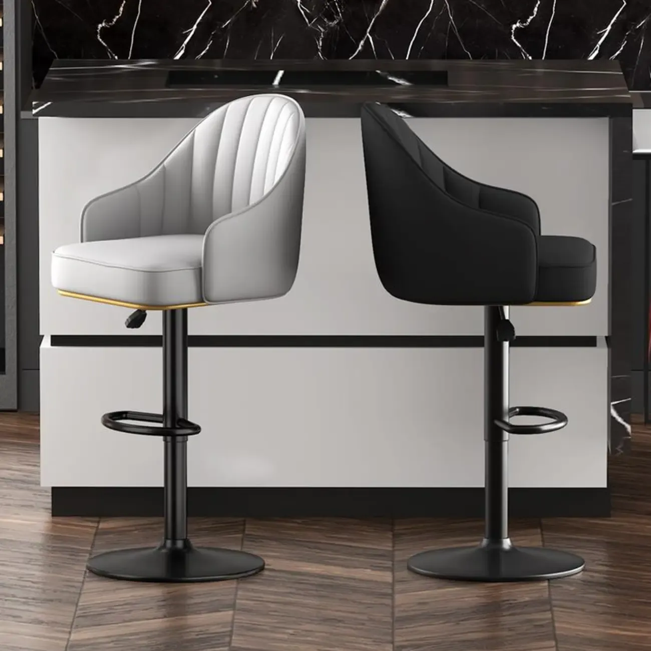 Durable Adjustable PU Leather Swivel Bar Stools with Armrest Image - 3