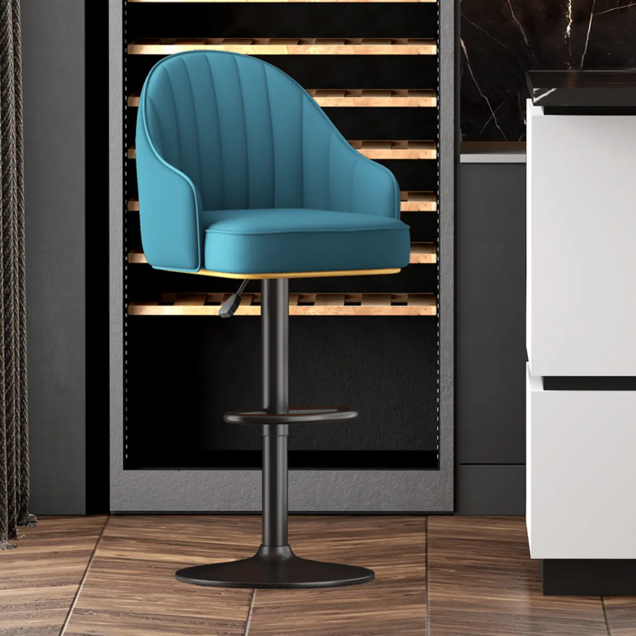 Durable Adjustable PU Leather Swivel Bar Stools with Armrest Image - 11 | homeyfad