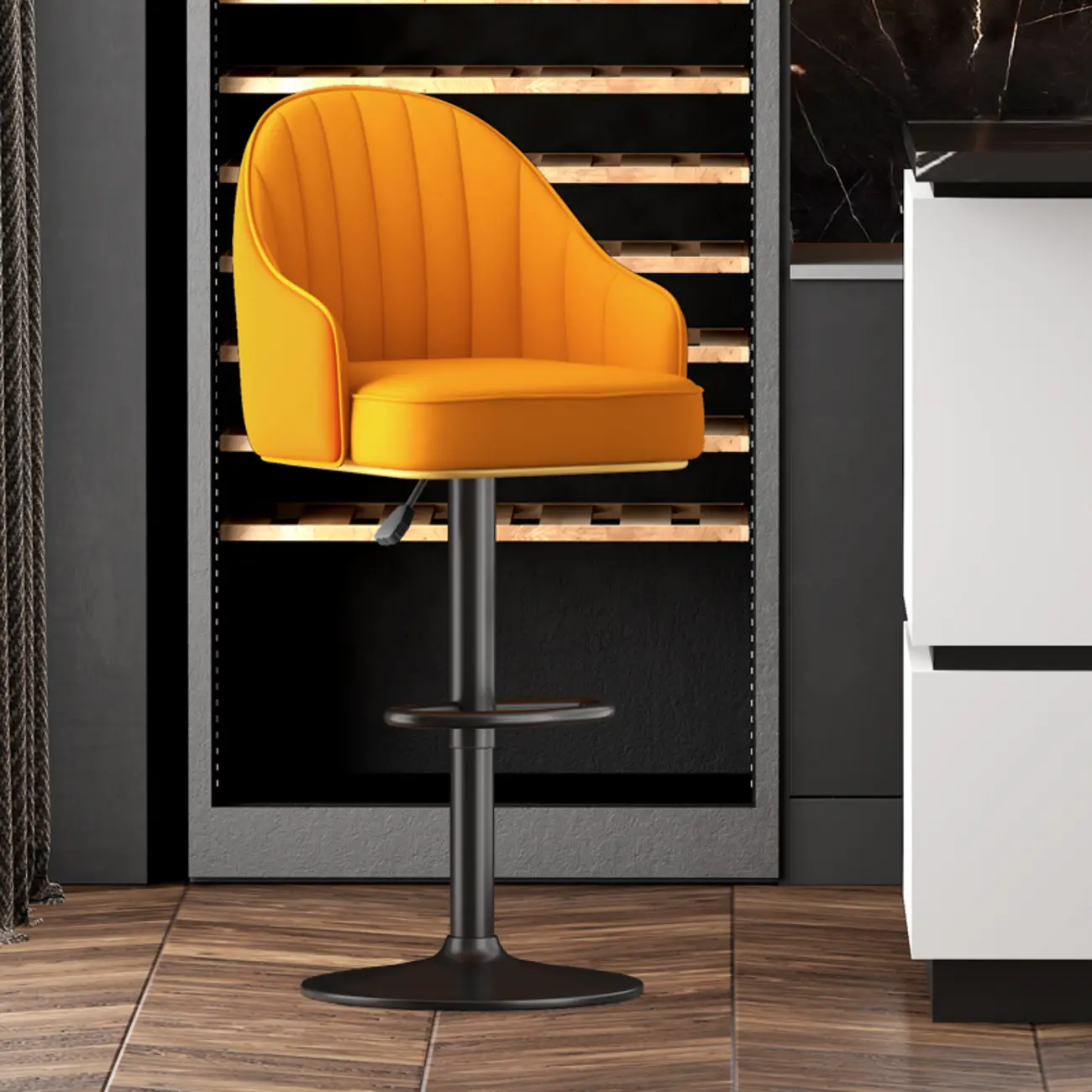 Durable Adjustable PU Leather Swivel Bar Stools with Armrest Image - 13 | homeyfad