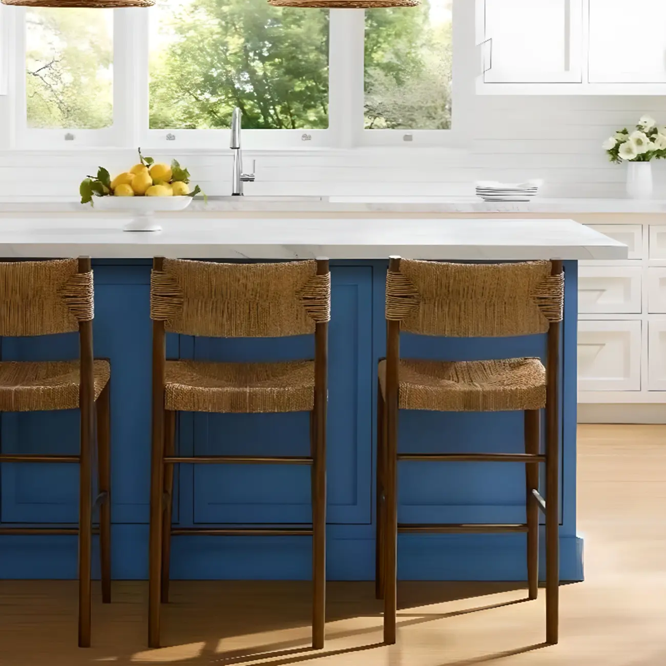 Rustic Wooden Bar Stools with Woven Seat for Kitchen Image - 5 | homeyfad