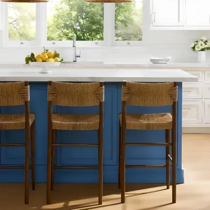 Rustic Wooden Bar Stools with Woven Seat for Kitchen Image - 5