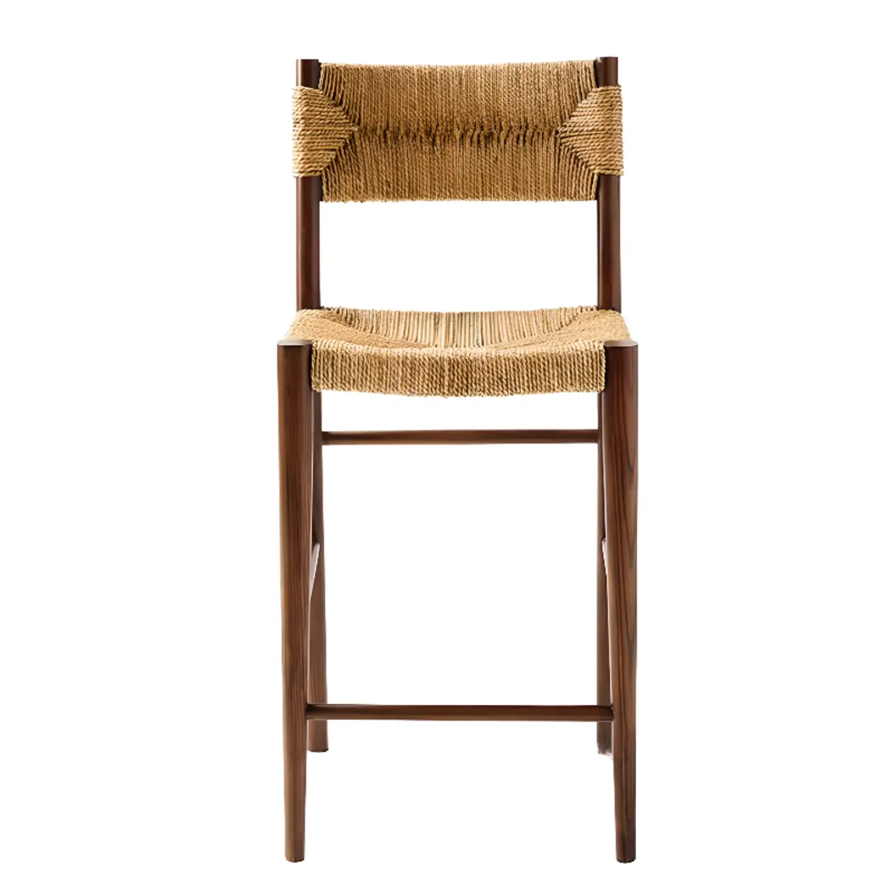 Rustic Wooden Bar Stools with Woven Seat for Kitchen Image - 7 | homeyfad