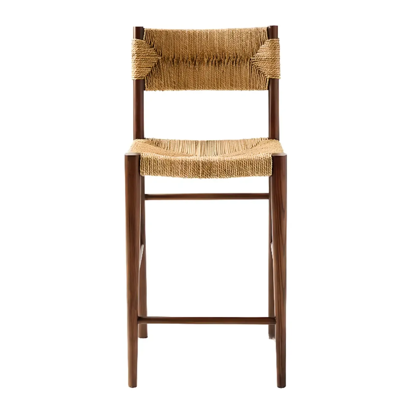 Rustic Wooden Bar Stools with Woven Seat for Kitchen Image - 7