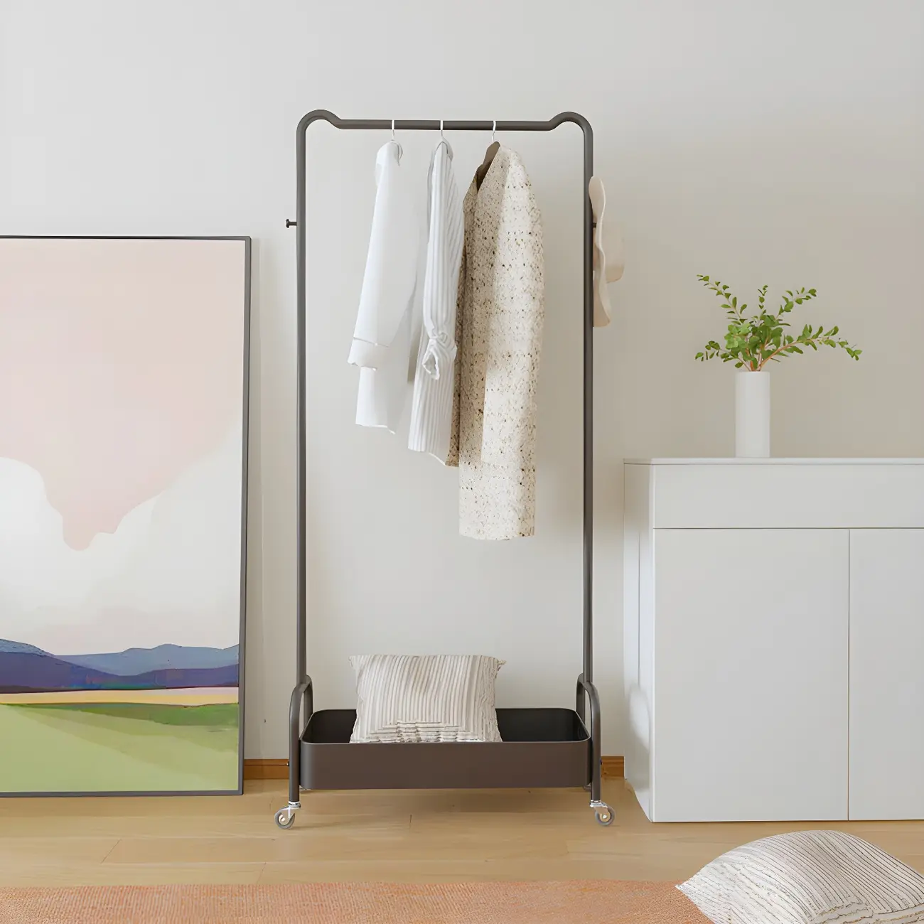 Modern Pink Metal Coat Rack with Shelves Image - 2 | homeyfad