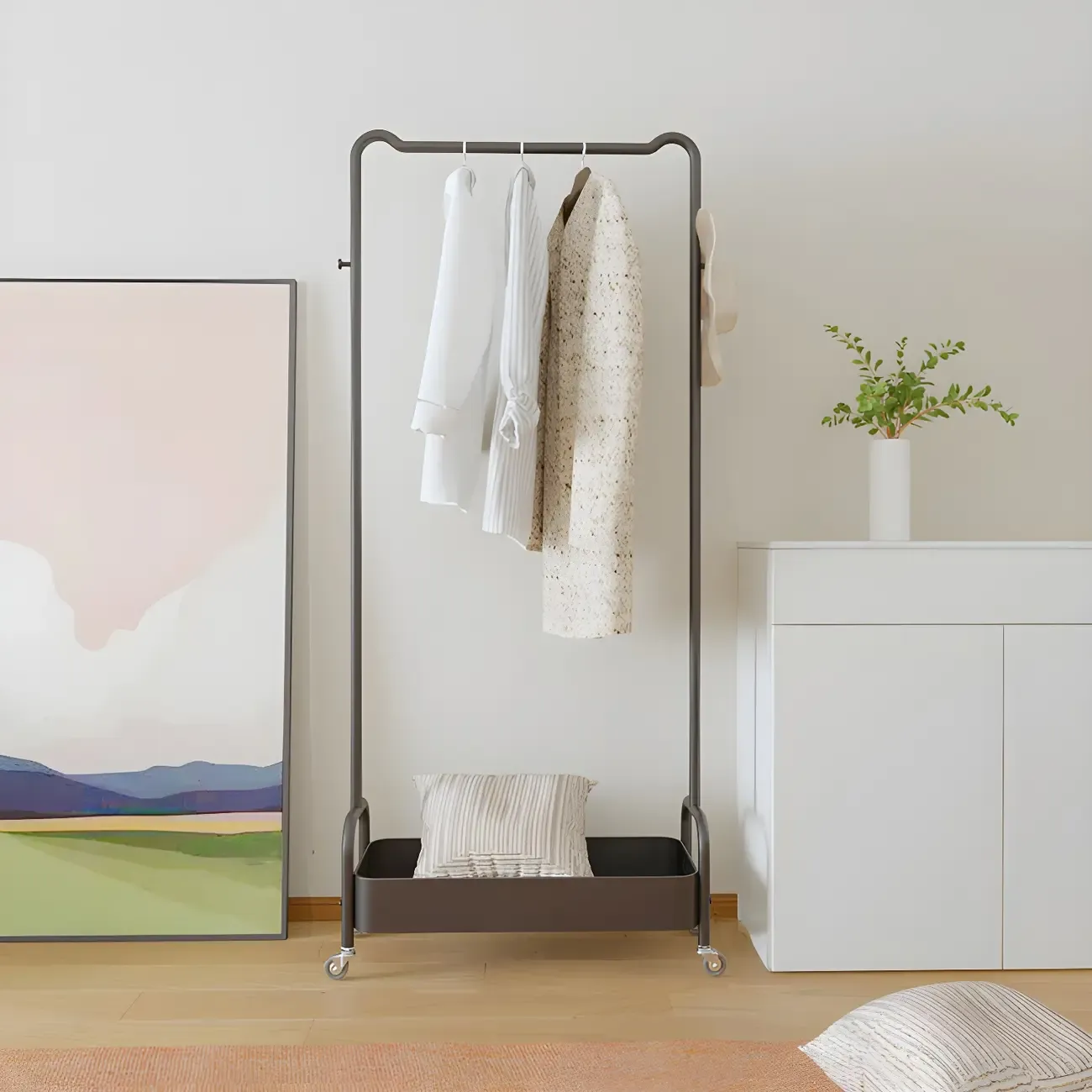 Modern Pink Metal Coat Rack with Shelves Image - 2