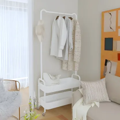 Modern Pink Metal Coat Rack with Shelves Image - 3