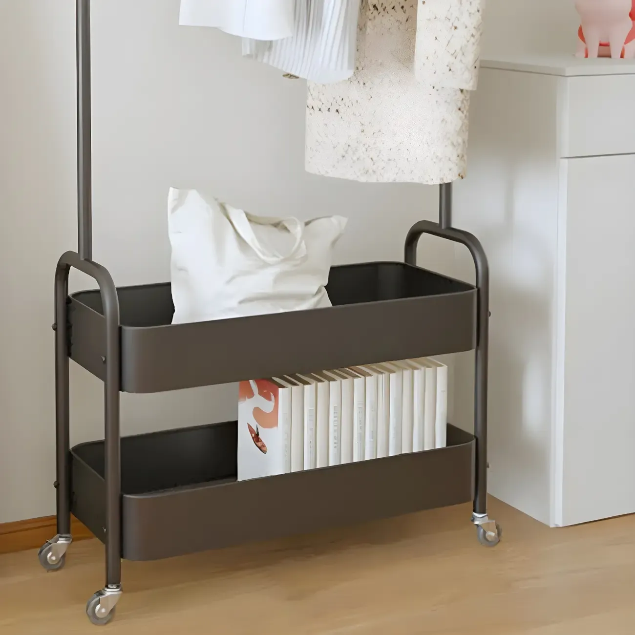 Modern Pink Metal Coat Rack with Shelves Image - 11