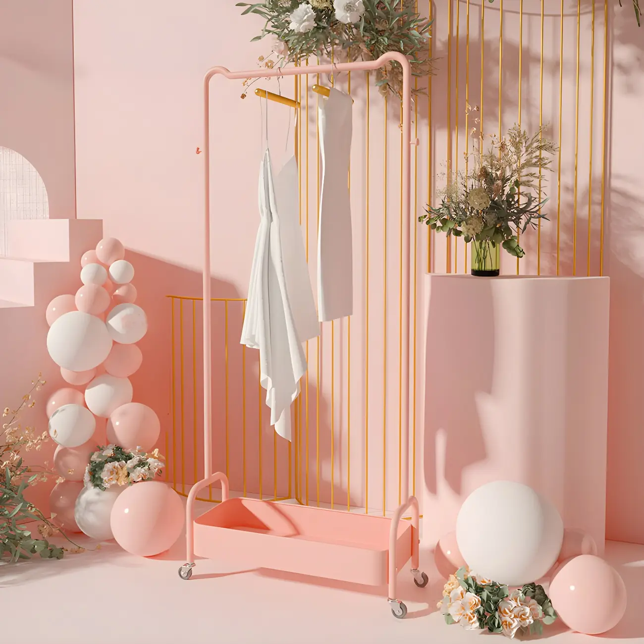 Modern Pink Metal Coat Rack with Shelves Image - 14 | homeyfad