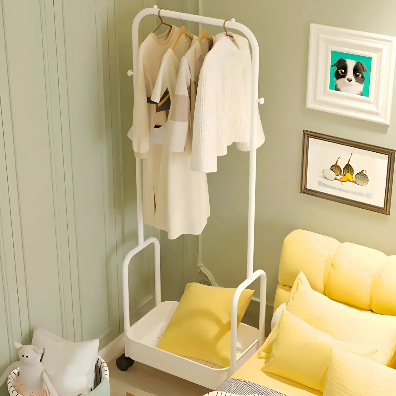 Modern Pink Metal Coat Rack with Shelves Image - 15