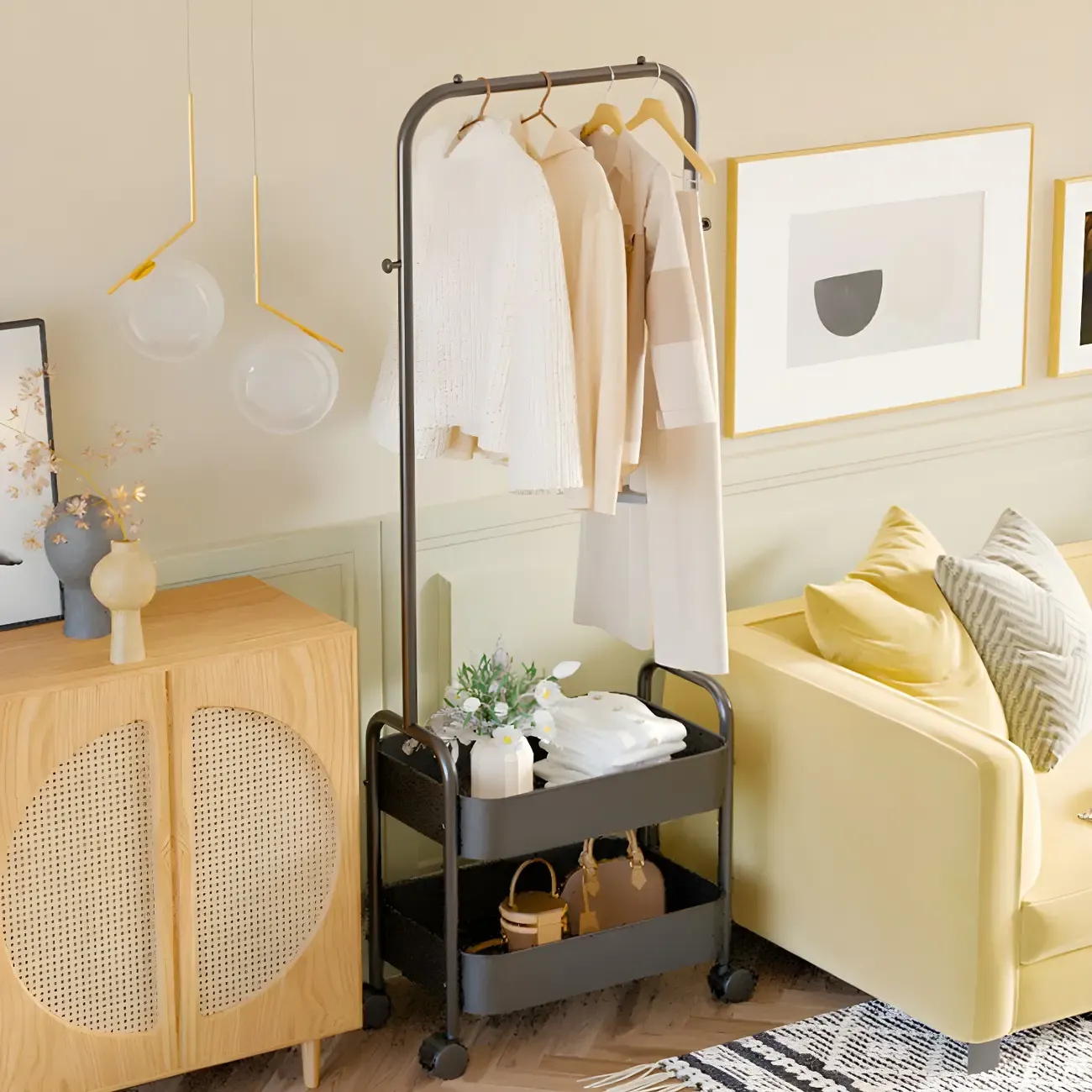 Modern Pink Metal Coat Rack with Shelves Image - 16