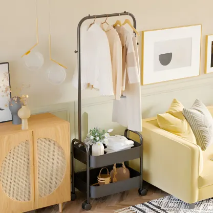 Modern Pink Metal Coat Rack with Shelves Image - 16
