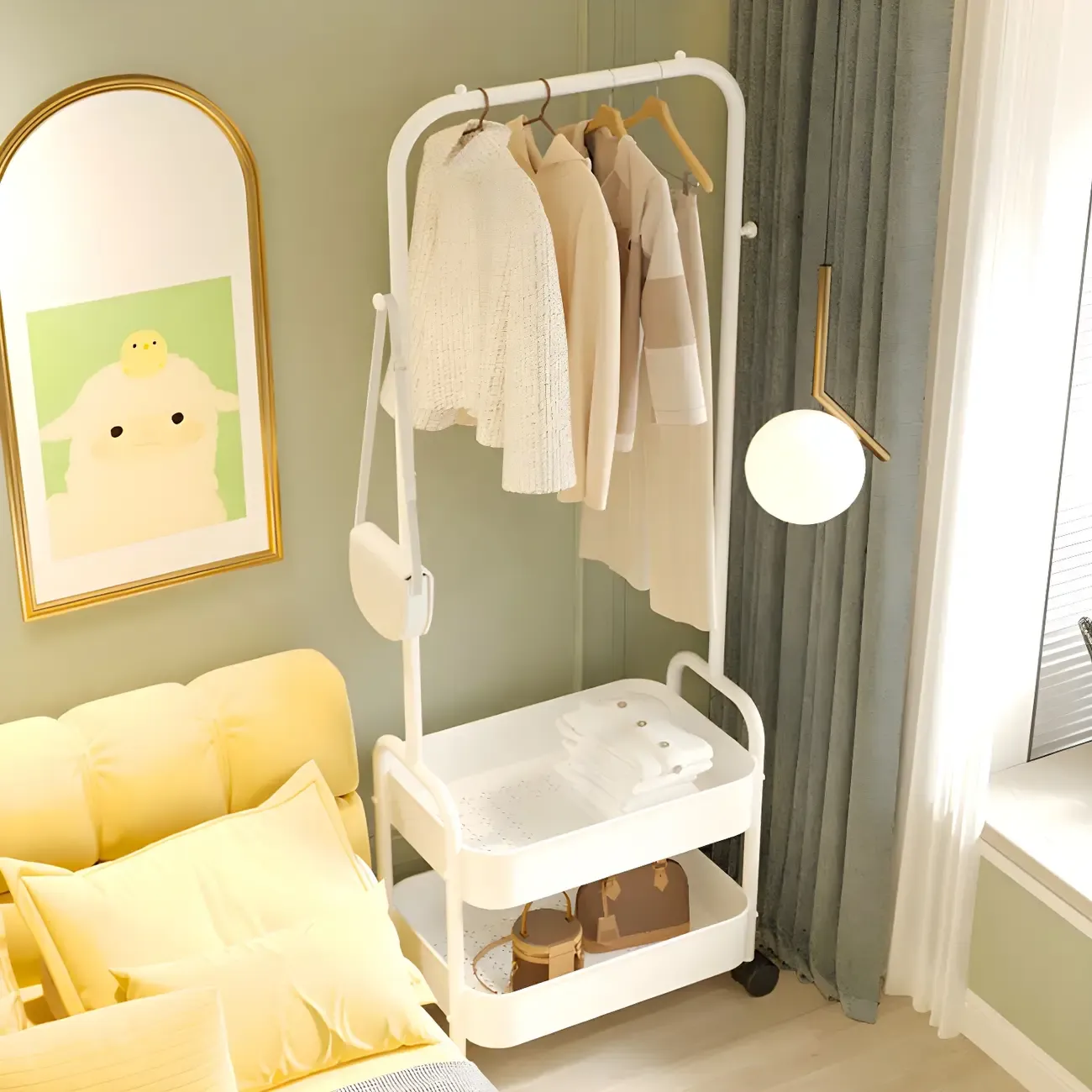 Modern Pink Metal Coat Rack with Shelves Image - 18