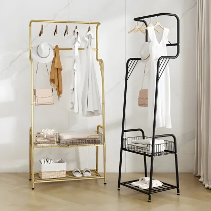 Modern Metal Coat Rack with Storage and Basket Image - 1