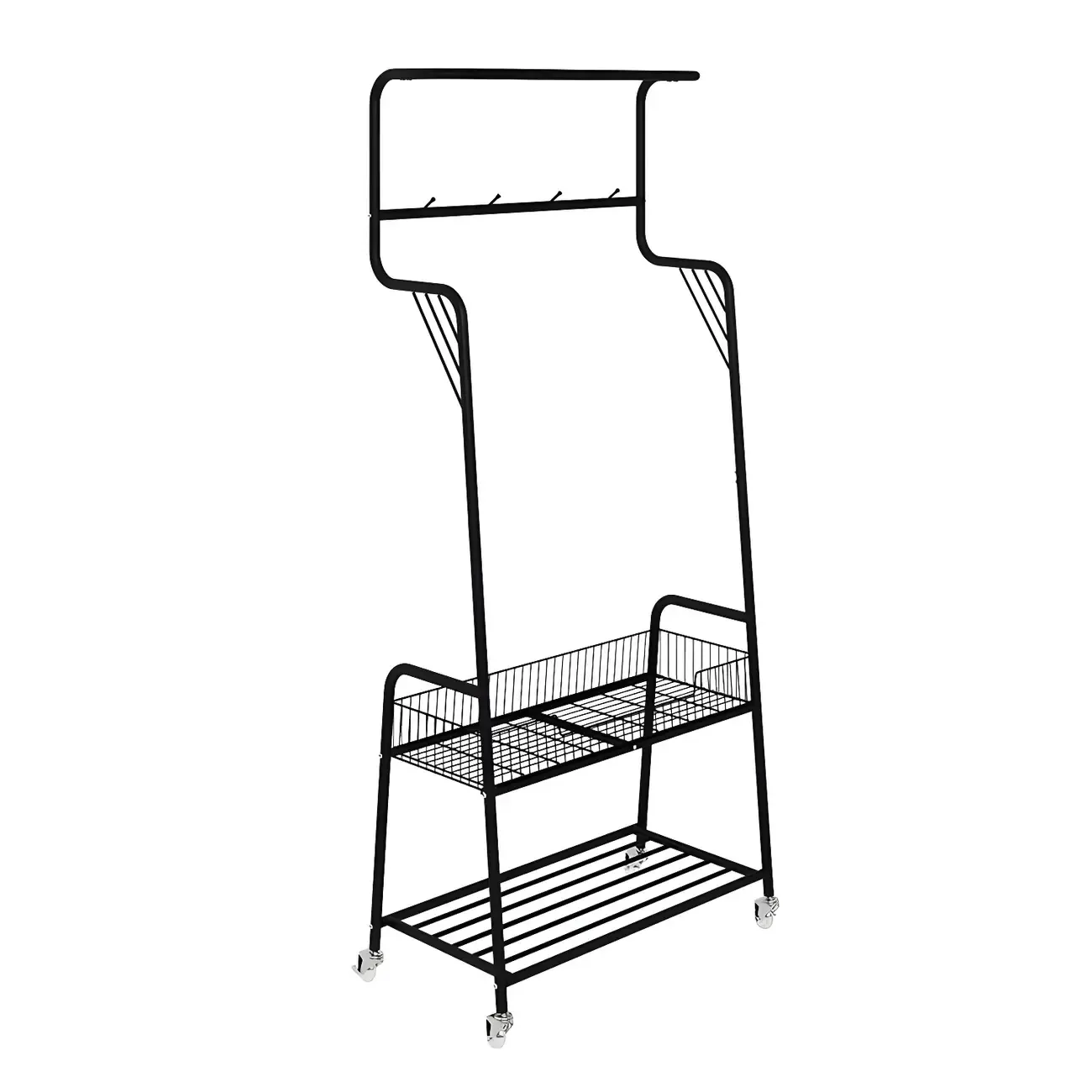 Modern Metal Coat Rack with Storage and Basket Image - 4