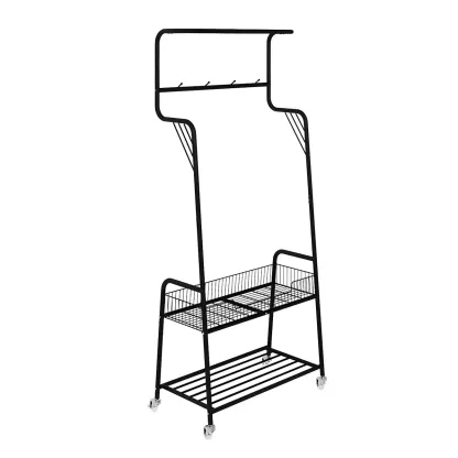Modern Metal Coat Rack with Storage and Basket Image - 4