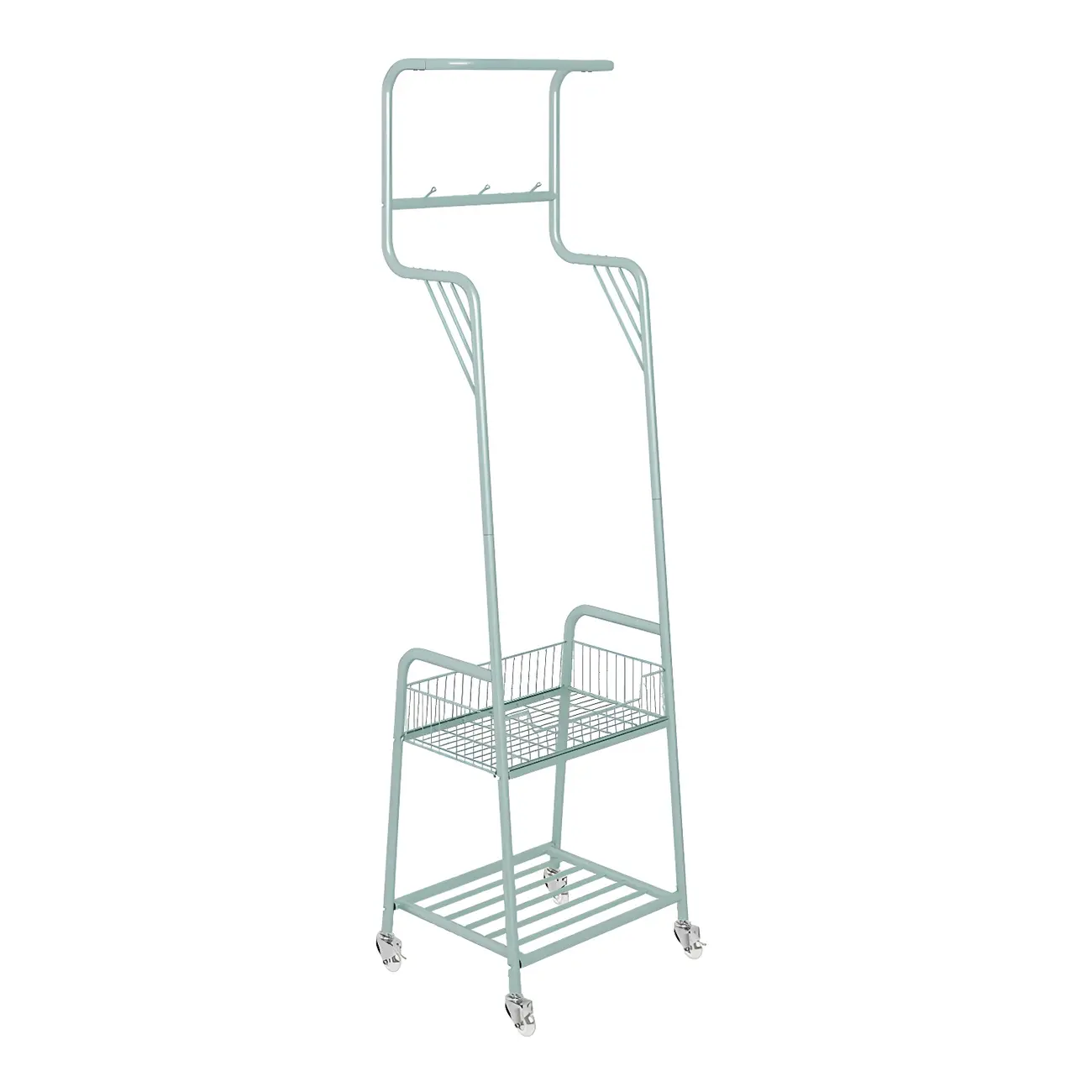 Modern Metal Coat Rack with Storage and Basket Image - 6 | homeyfad