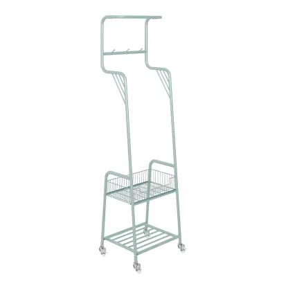 Modern Metal Coat Rack with Storage and Basket Image - 6