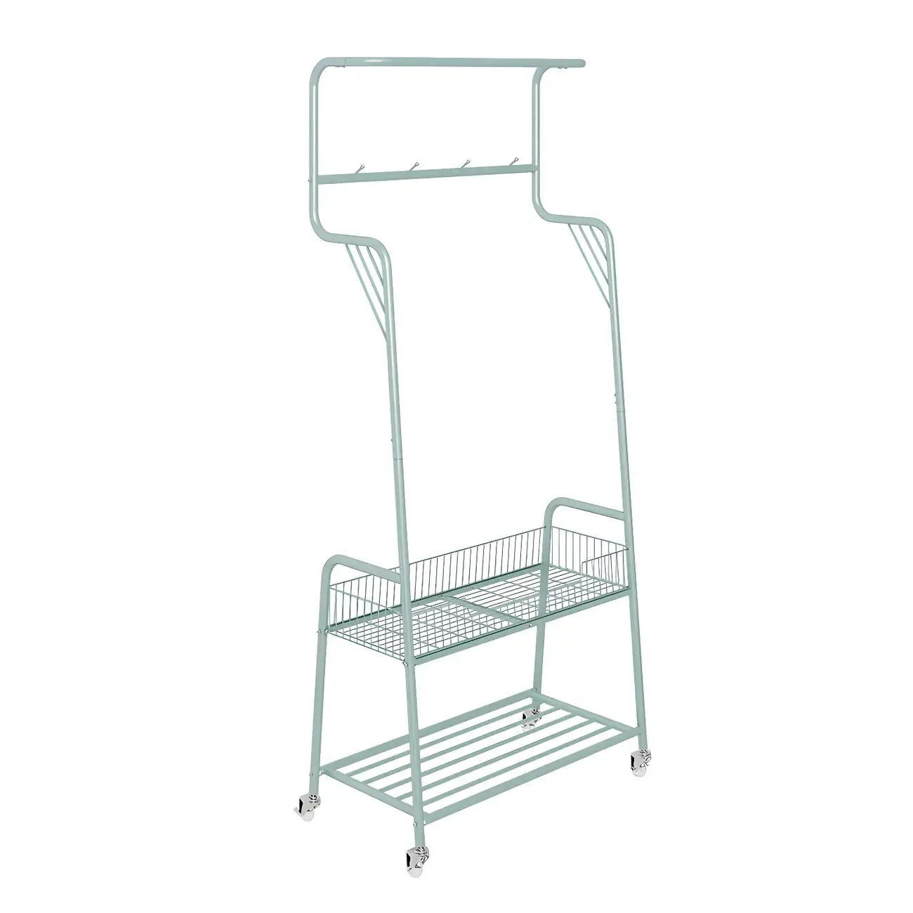 Modern Metal Coat Rack with Storage and Basket Image - 7
