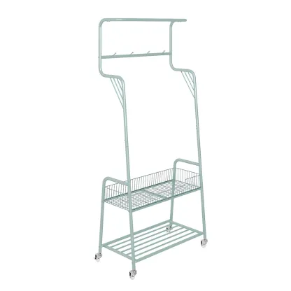 Modern Metal Coat Rack with Storage and Basket Image - 7