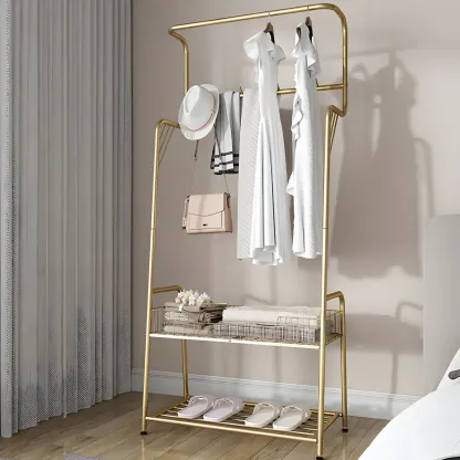 Modern Metal Coat Rack with Storage and Basket Image - 8