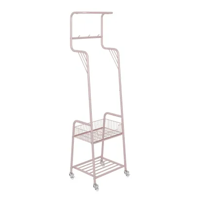 Modern Metal Coat Rack with Storage and Basket Image - 9