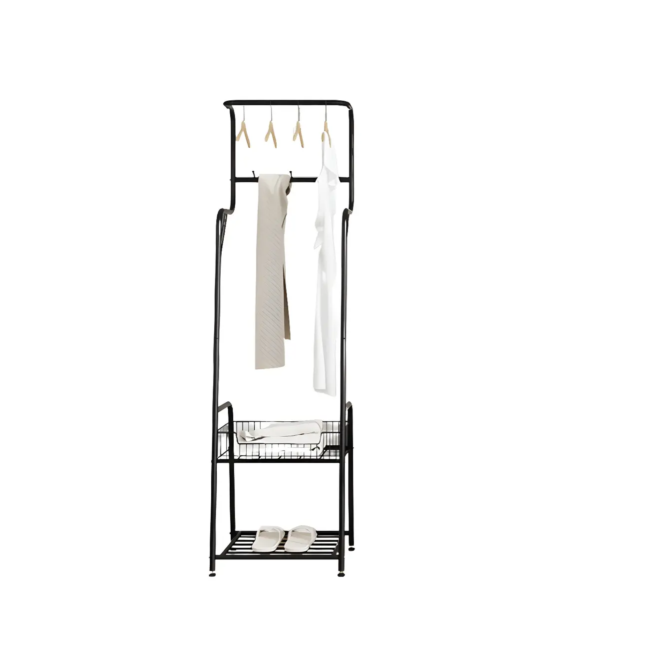 Modern Metal Coat Rack with Storage and Basket Image - 10 | homeyfad