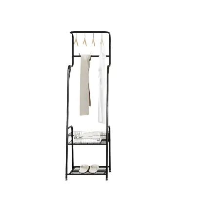 Modern Metal Coat Rack with Storage and Basket Image - 10