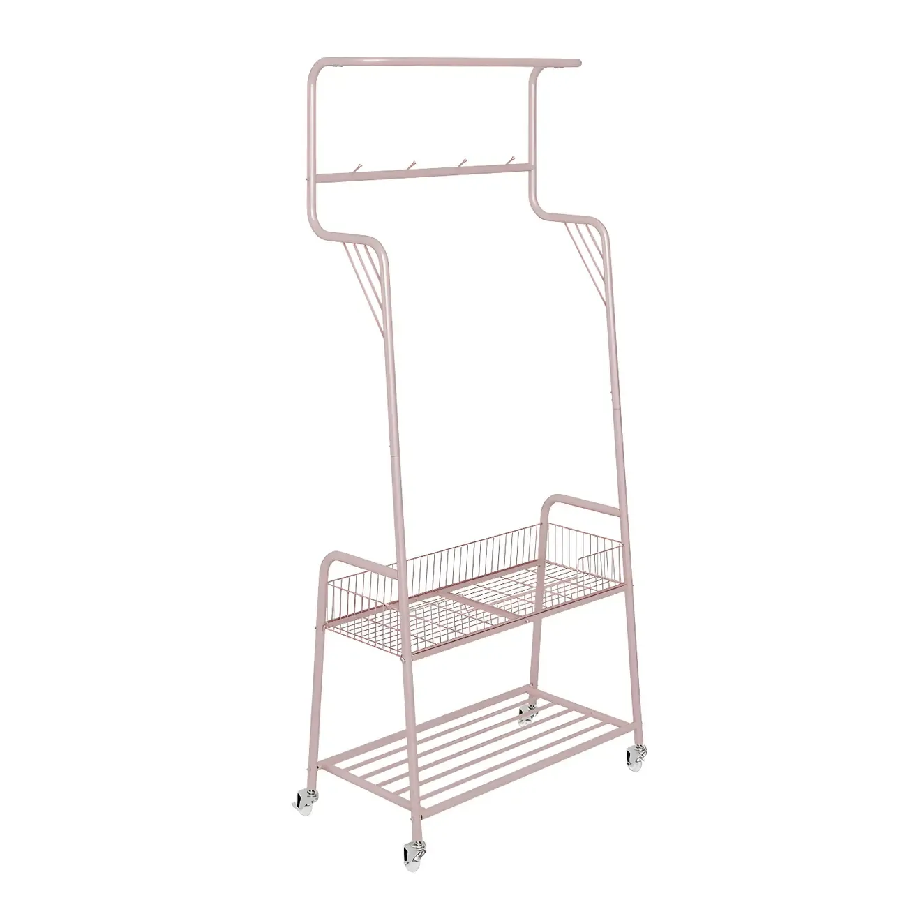 Modern Metal Coat Rack with Storage and Basket Image - 11
