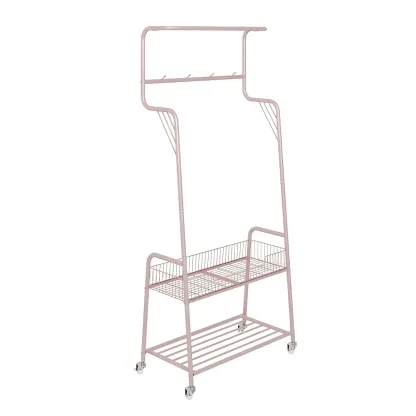 Modern Metal Coat Rack with Storage and Basket Image - 11