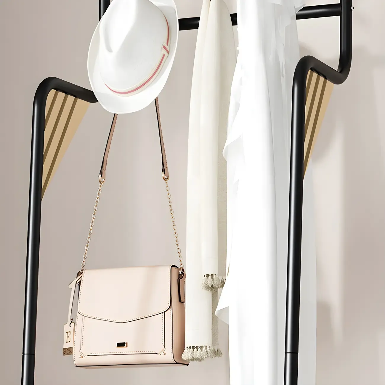 Modern Metal Coat Rack with Storage and Basket Image - 12