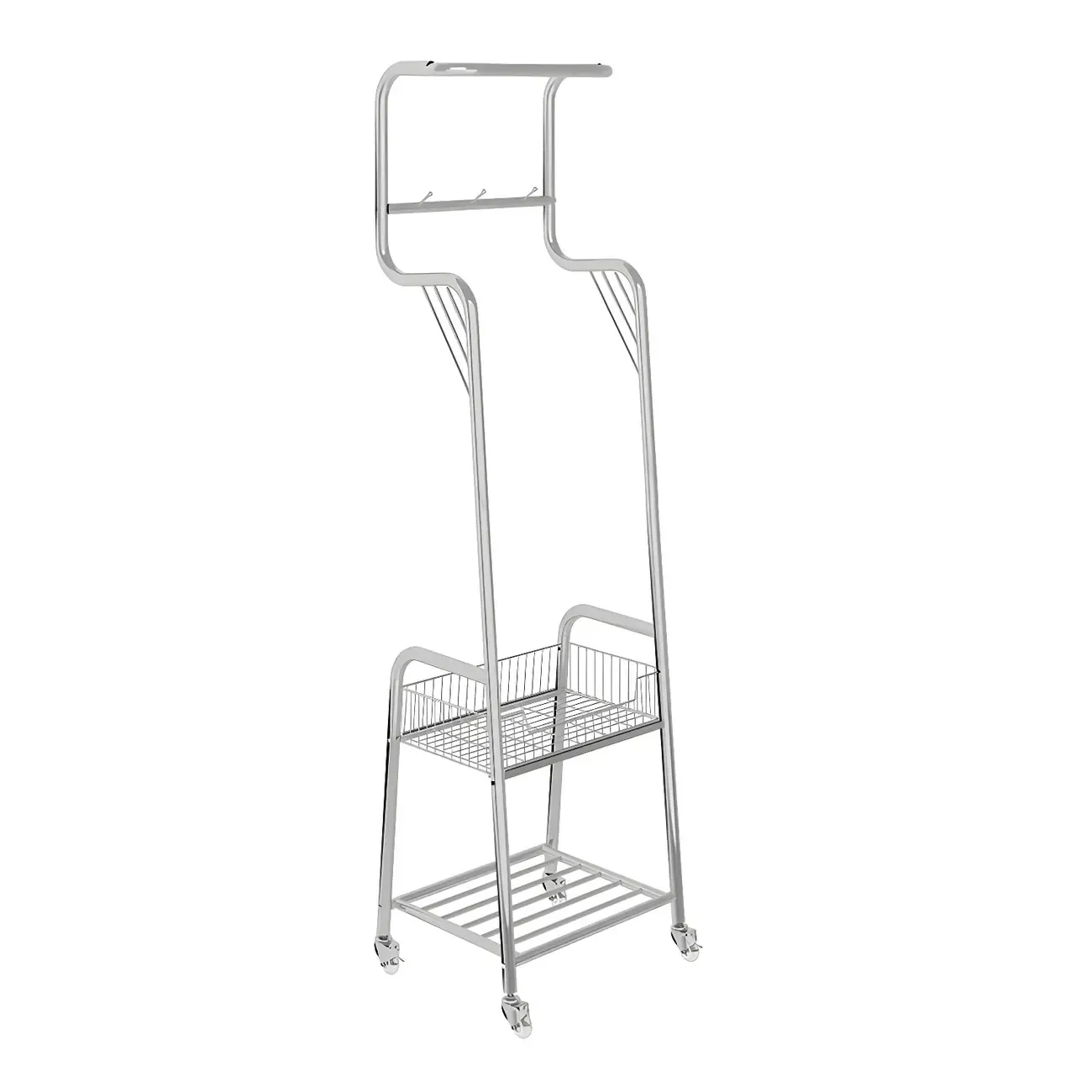Modern Metal Coat Rack with Storage and Basket Image - 13