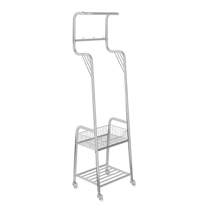 Modern Metal Coat Rack with Storage and Basket Image - 13