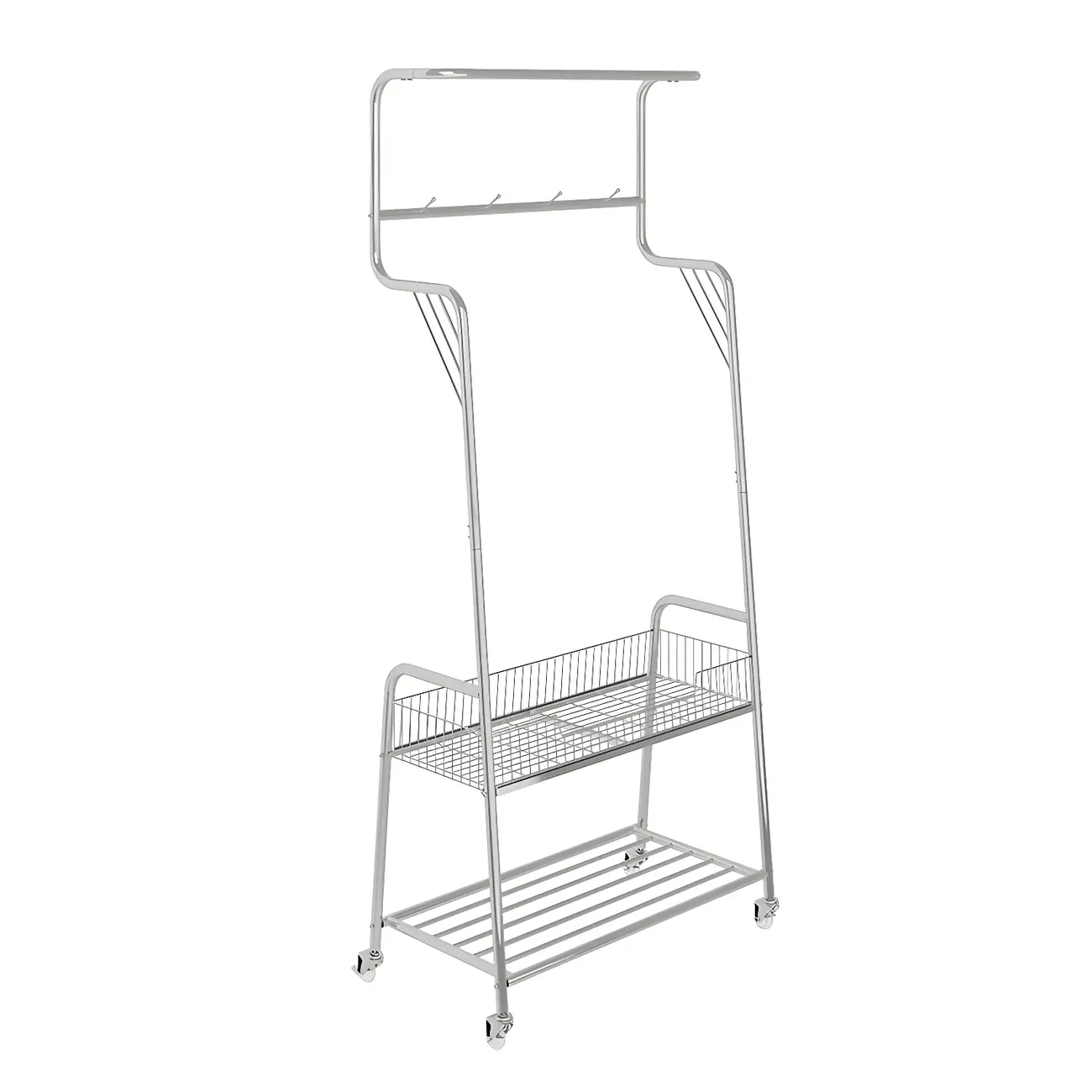 Modern Metal Coat Rack with Storage and Basket Image - 15 | homeyfad