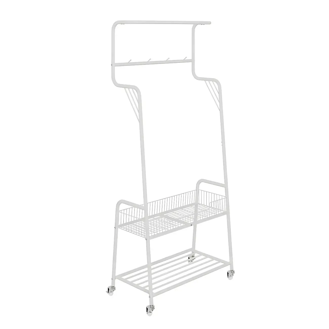 Modern Metal Coat Rack with Storage and Basket Image - 18