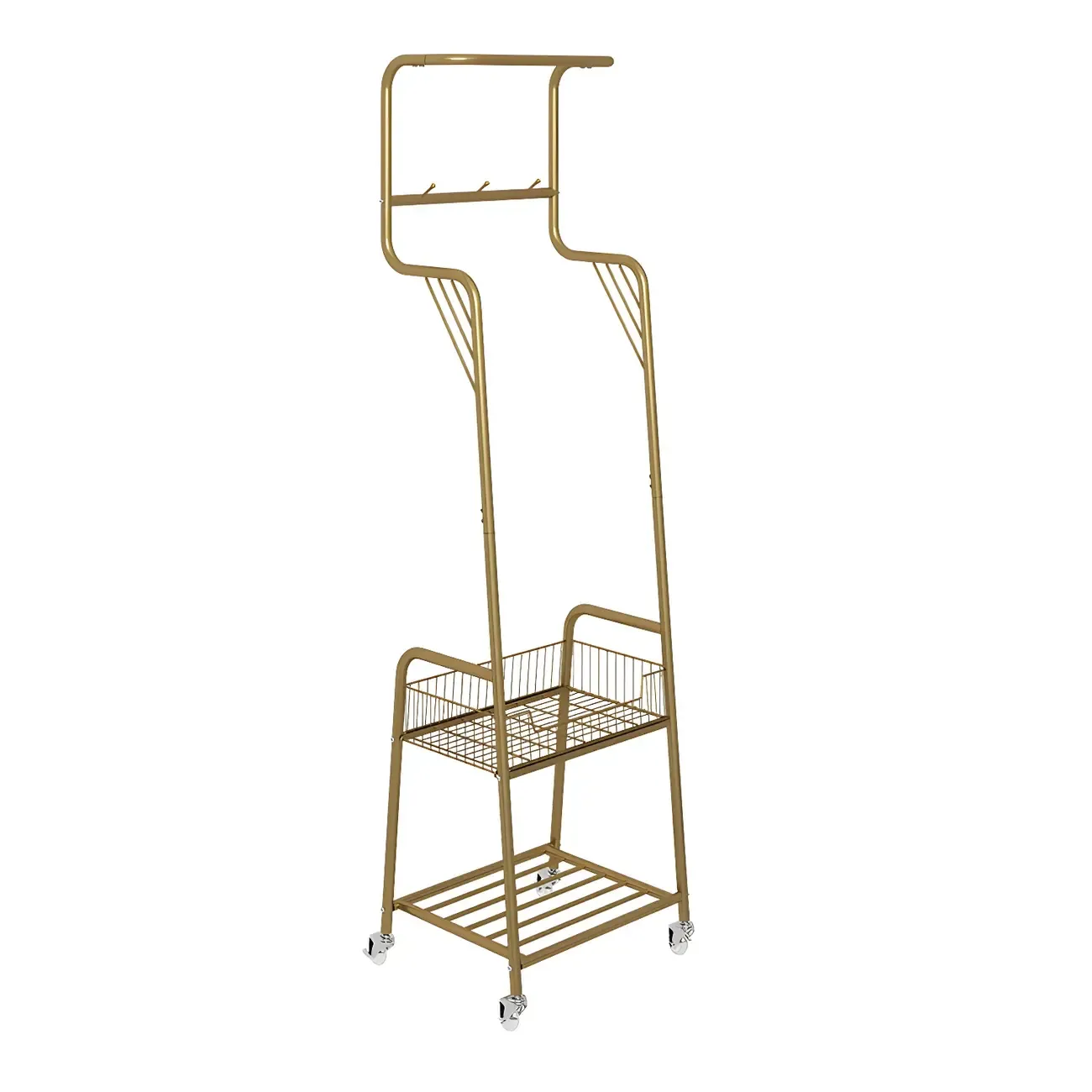 Modern Metal Coat Rack with Storage and Basket Image - 20