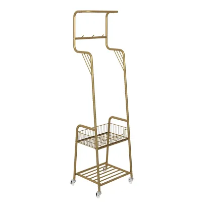 Modern Metal Coat Rack with Storage and Basket Image - 20