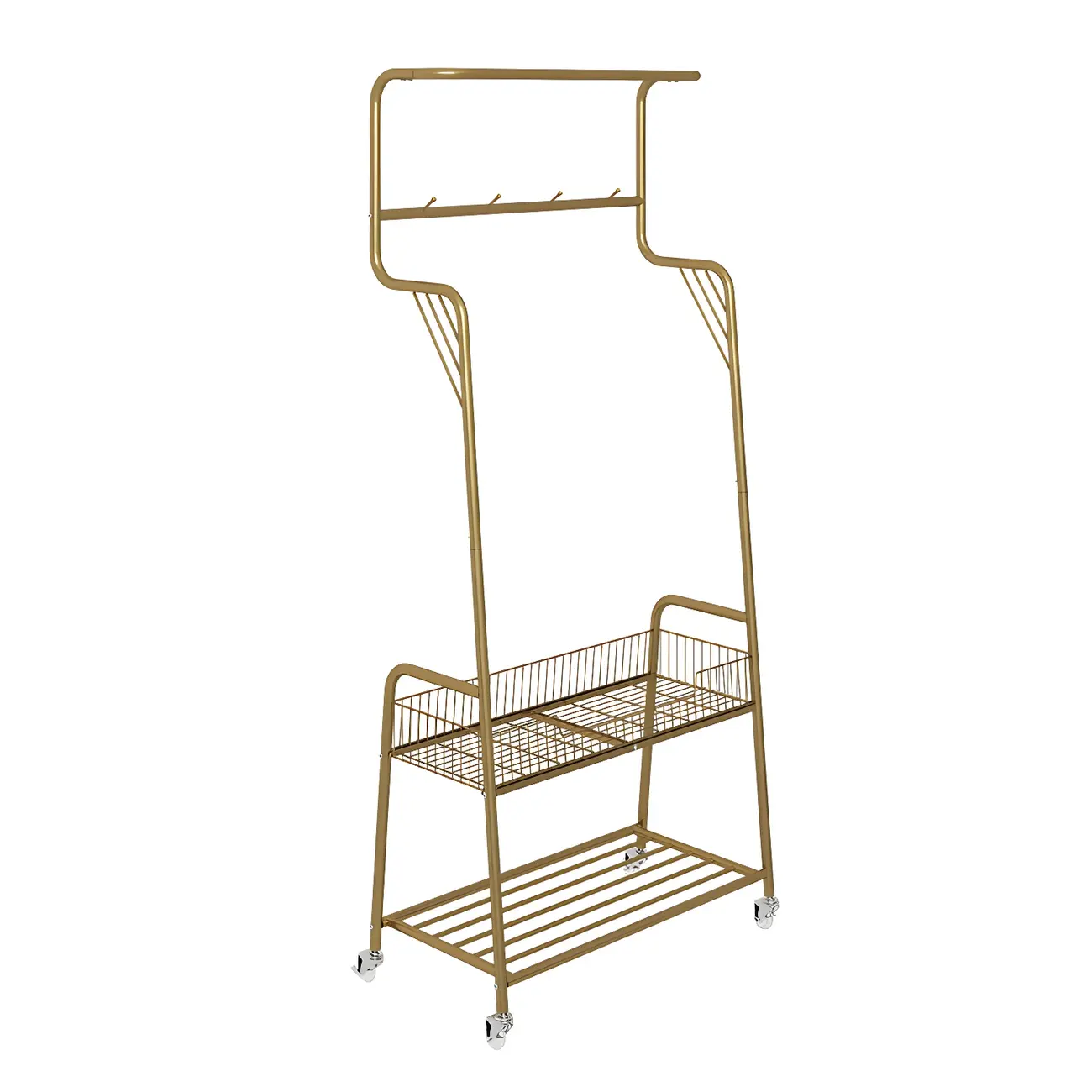 Modern Metal Coat Rack with Storage and Basket Image - 21 | homeyfad