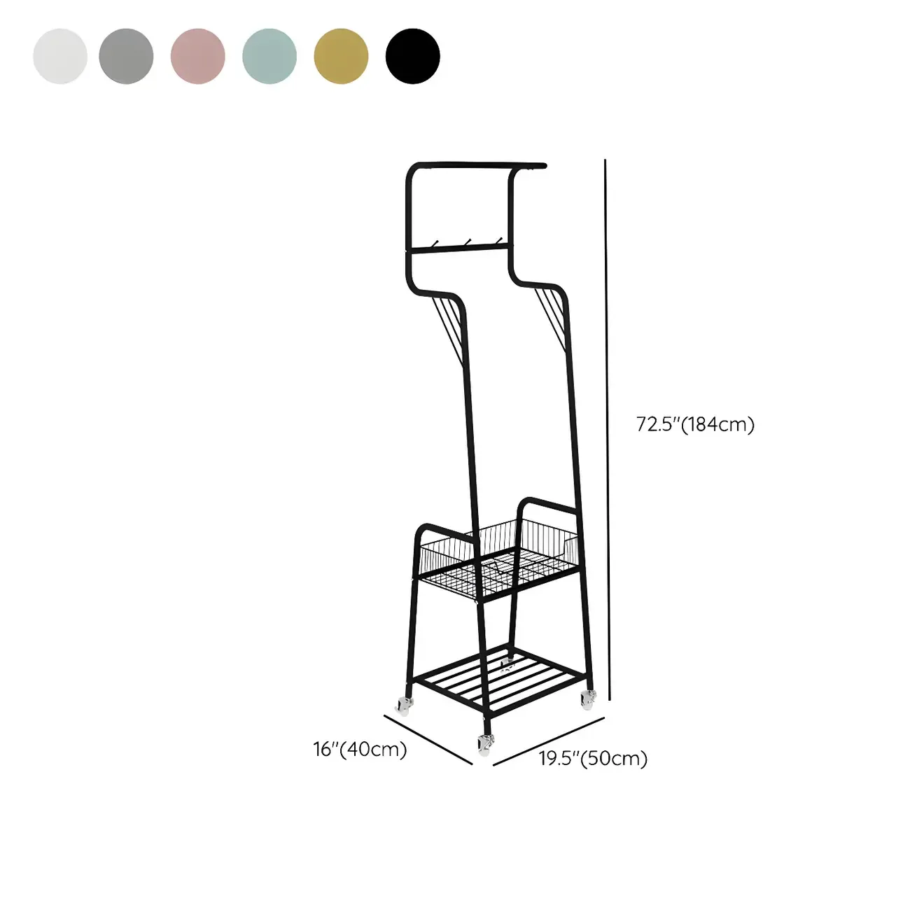 Modern Metal Coat Rack with Storage and Basket #size