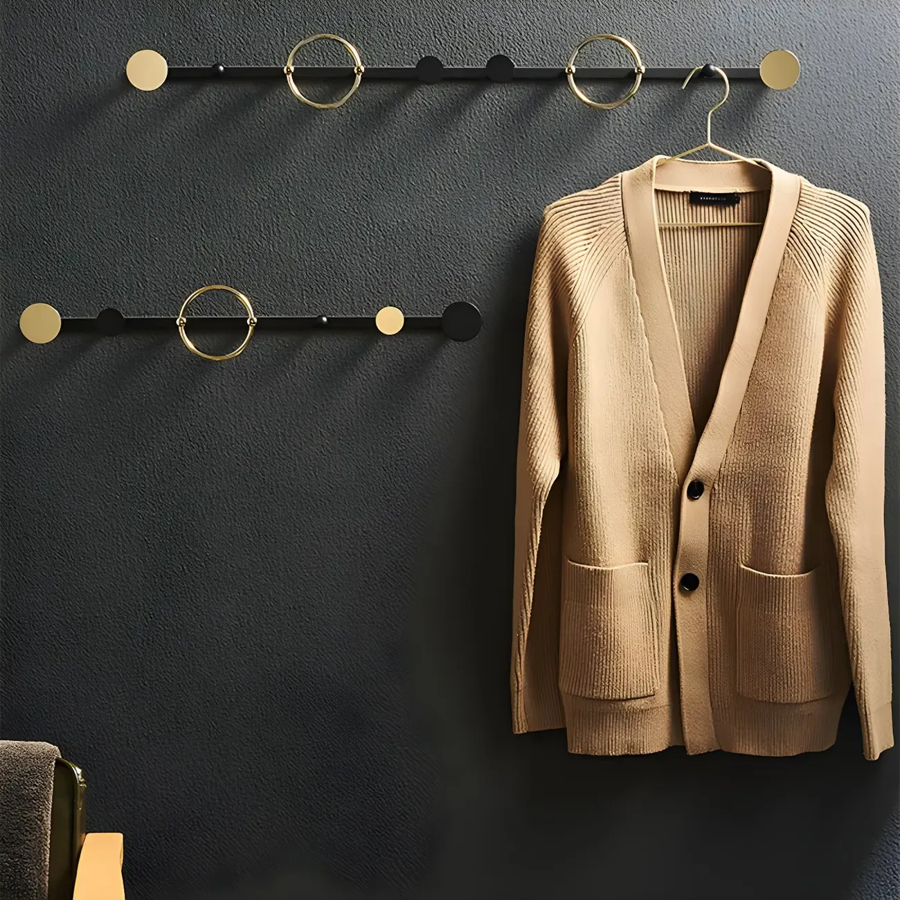 Glam Metal Wall-Mounted Coat Rack with Hooks Image - 4