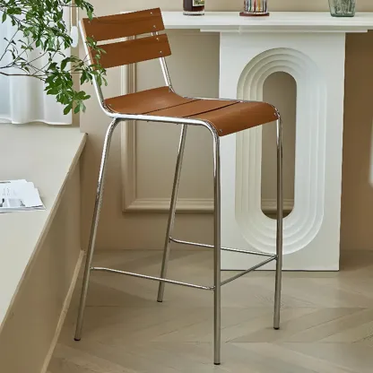 Rustic Metal and Wood Bar Stool with Backrest for Kitchen Image - 1