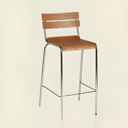 Rustic Metal and Wood Bar Stool with Backrest for Kitchen Image - 2