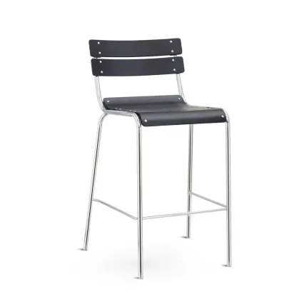 Rustic Metal and Wood Bar Stool with Backrest for Kitchen Image - 4