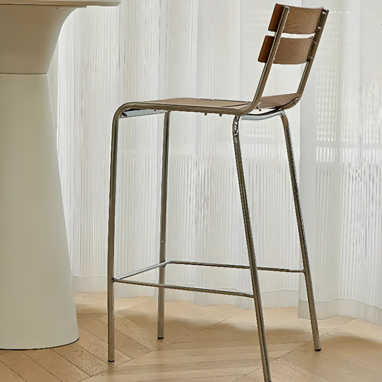 Rustic Metal and Wood Bar Stool with Backrest for Kitchen Image - 5 | homeyfad