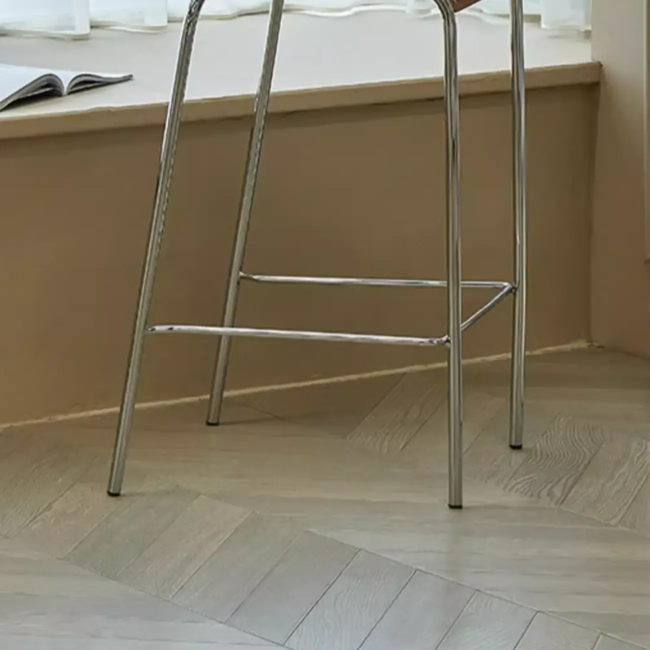 Rustic Metal and Wood Bar Stool with Backrest for Kitchen Image - 9