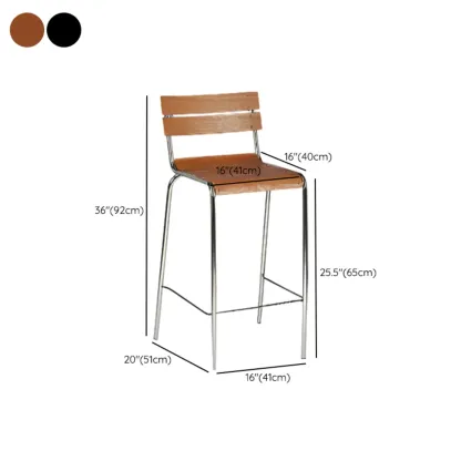 Rustic Metal and Wood Bar Stool with Backrest for Kitchen #size