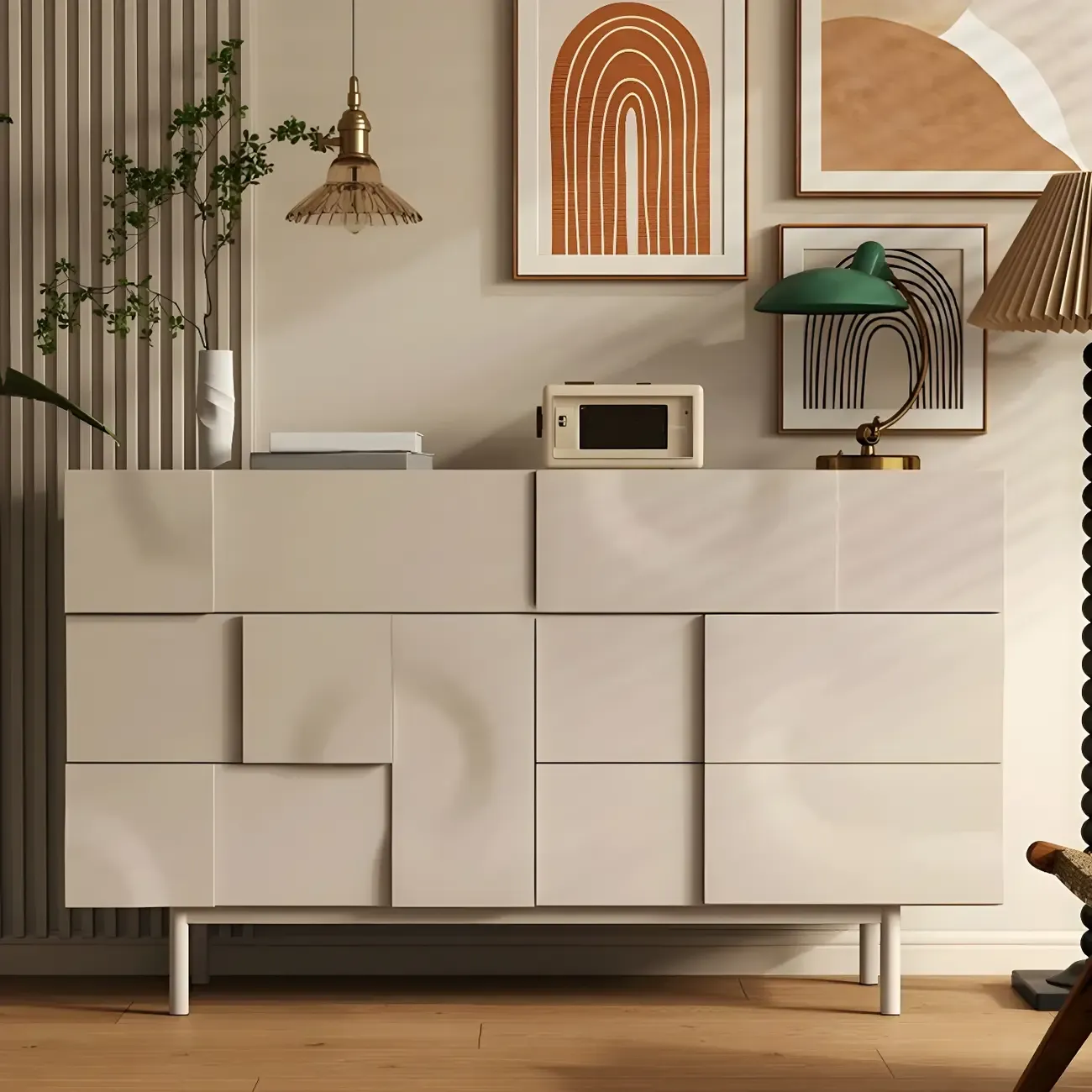 Modern White Wooden Sideboard with Multi-Drawers Image - 3