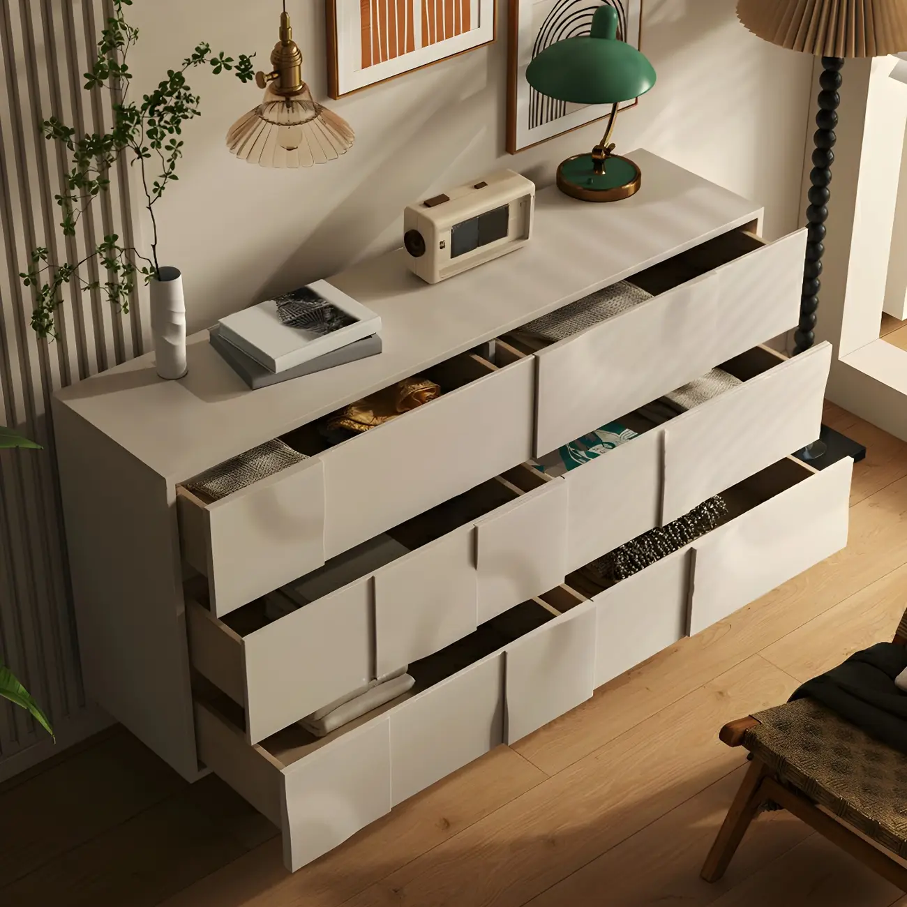 Modern White Wooden Sideboard with Multi-Drawers Image - 5 | homeyfad