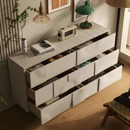 Modern White Wooden Sideboard with Multi-Drawers Image - 5