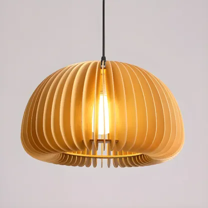 Japanese Style Hollowed Wood Pendant Light with Modern Design for Home Decor Image - 10